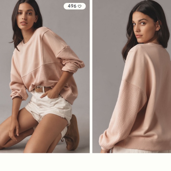 NWT Anthropologie Pilcro Mixed Rib Sweatshirt in Neutral Pink - Picture 7 of 14